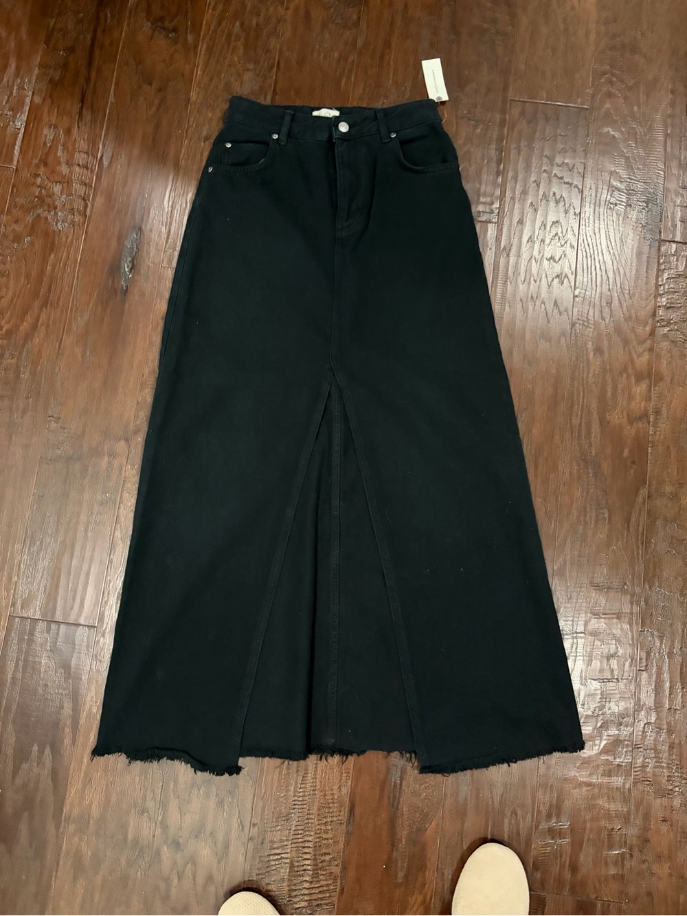 Anthropologie Pilcro Black Denim Maxi Skirt with Front Slit Sz 2